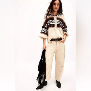 Free People Cardiff Swit Top Waffle Sweater Insert Hoodie 1/2 Zip Oatmeal